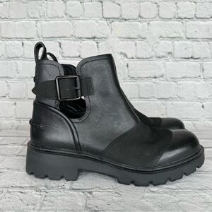 UGG Stockton Leather Combat Ankle Boots Size 8 slip on Buckle Strap Black